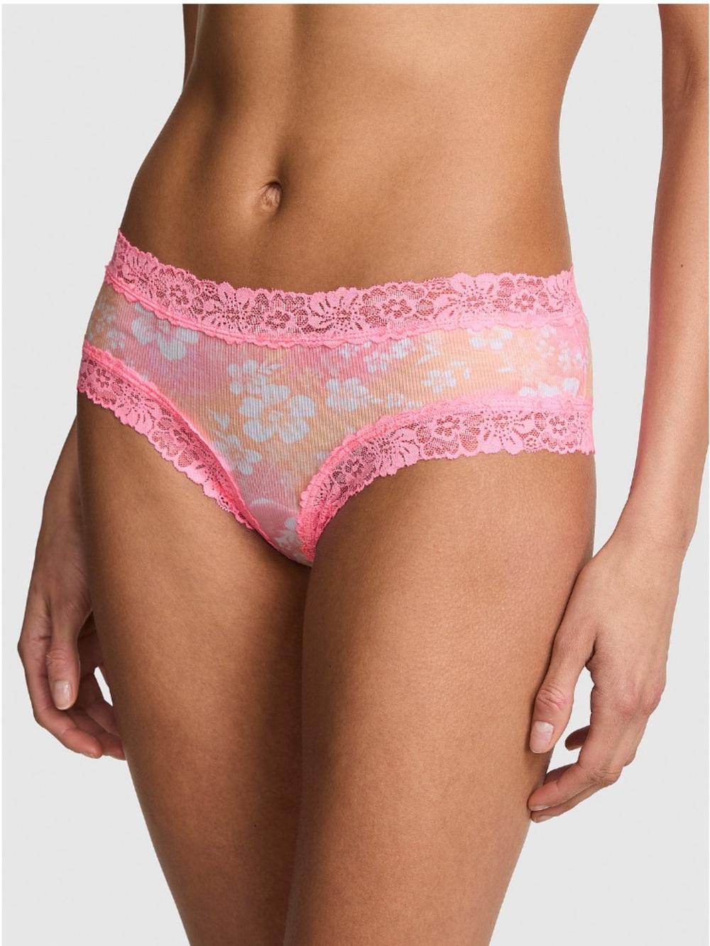 ✨VS Pink lace trimmed cotton cheeky panty sz M NWT